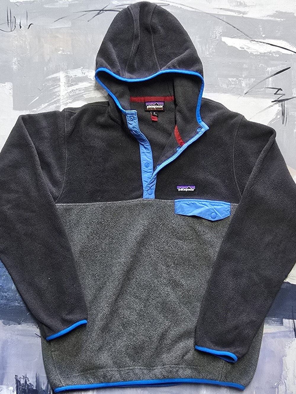 Patagonia Synchilla Snap-T Hoody Fleece Pullover Mens Med Gray Blue Jacket Coat